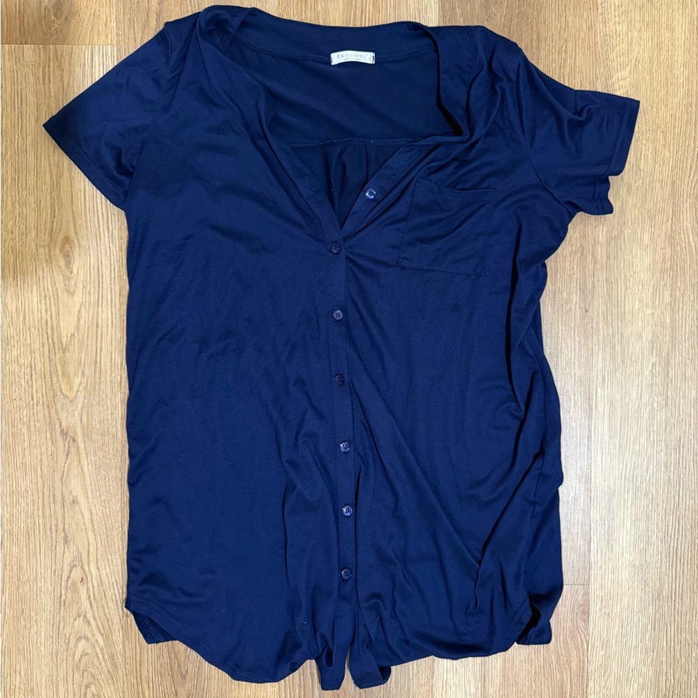 Navy Blue Women's Button-Up Top